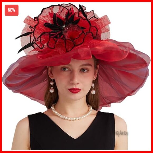 Adjustable Organza Fedora with Removable Flowers, Wide Brim Sun Hat main image 6